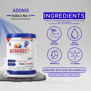 ADBOOST VLCD Protein Powder – Weight Management Meal Replacement | Whey Protein & Dead Sea Minerals | Sugar-Free Vanilla Flavor | 500g |BUY 1 GET 1 FREE