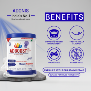 ADBOOST VLCD Protein Powder – Weight Management Meal Replacement | Whey Protein & Dead Sea Minerals | Sugar-Free Vanilla Flavor | 500g |BUY 1 GET 1 FREE